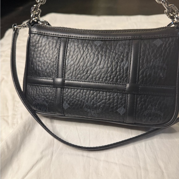 MCM Black Leather Shoulder Bag with Silver Chain stylish luxury crossbody - Picture 10 of 10